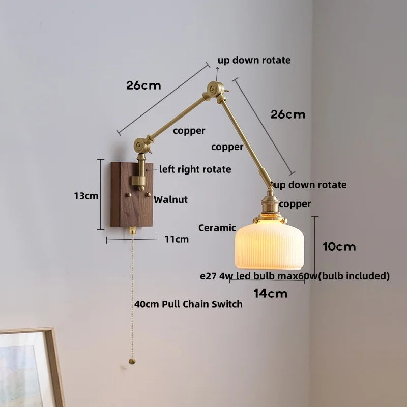 Walnut Wood LED Wall Lights Modern Bedside Sconce Rotate Up Down Left Right