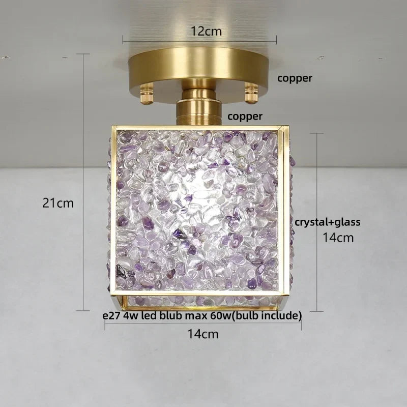 Crystal Glass LED Ceiling Light Copper Canopy Nordic Modern Design