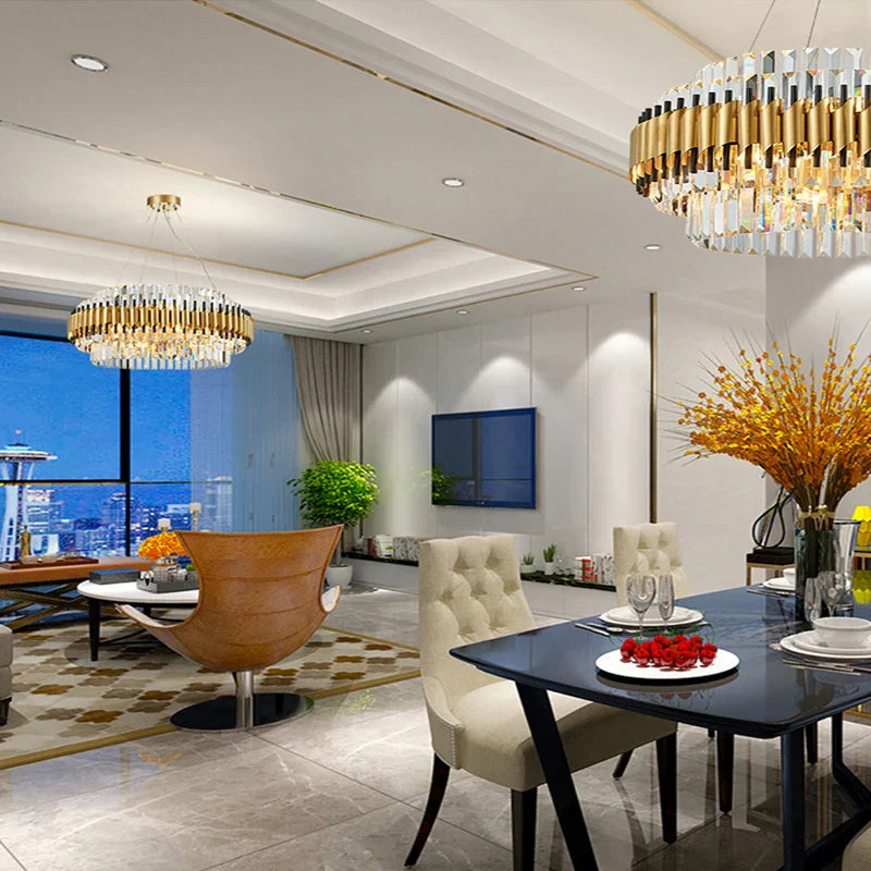 Gold Crystal Chandelier LED Ceiling Pendant Light - Luxurious Living Room Decor