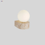 White Glass Globe LED Wall Sconce Lamp, Yellow Stone Base, Japanese Style