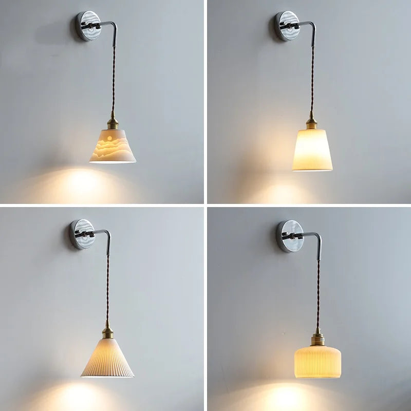 Ceramic LED Wall Light with Pull Chain Switch - Nordic Design