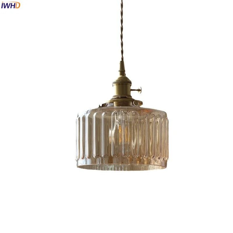 Amber Glass LED Hanging Lamp - Adjustable Nordic Stair Pendant Light