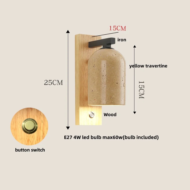 Black Iron LED Wall Light Fixture Coffee Nordic Modern Natural Wood Bedside Lamp