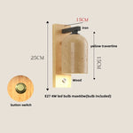 Yellow Travertine Wood Canopy LED Wall Light, Japan Style Bedside Lamp