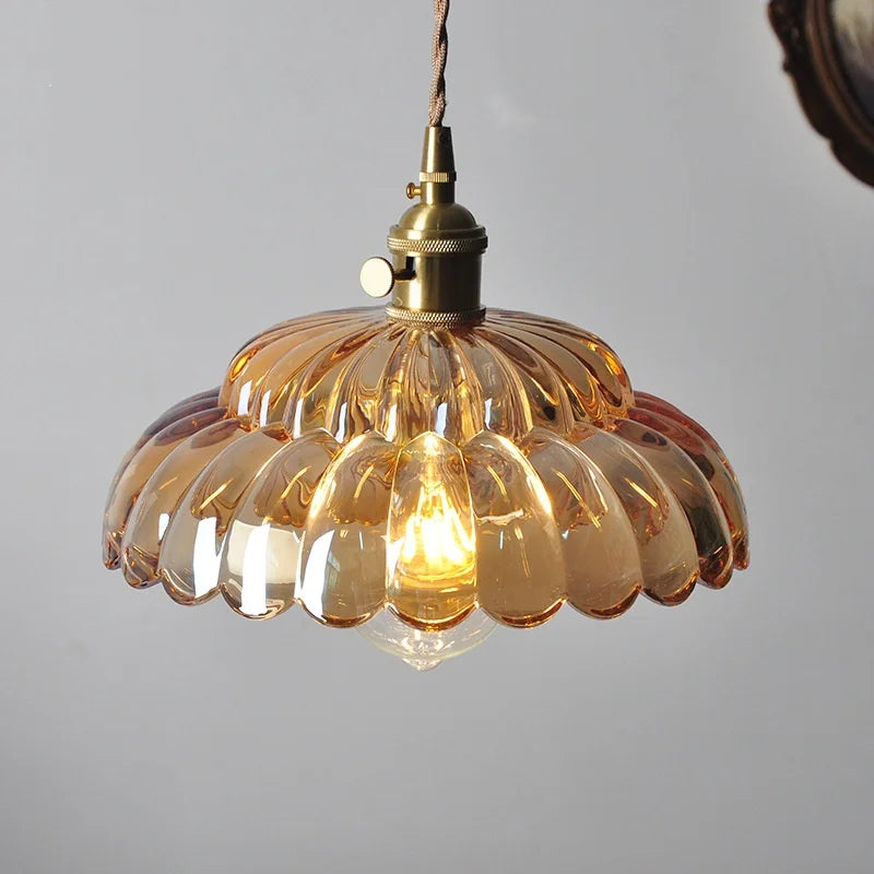 Afralia™ Amber Flower Glass Pendant Light LED Kitchen Decor Home Reading Room