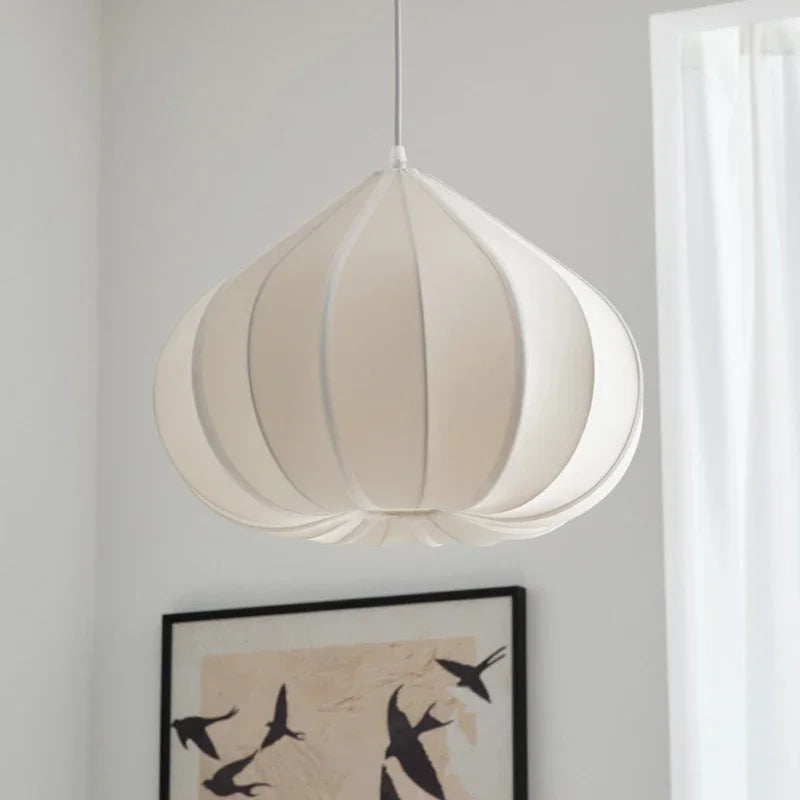 Afralia™ Nordic Style Creamy E27 Pendant Light Fabric Chandelier_Lamp Dining Room Suspended LED Bar Droplight