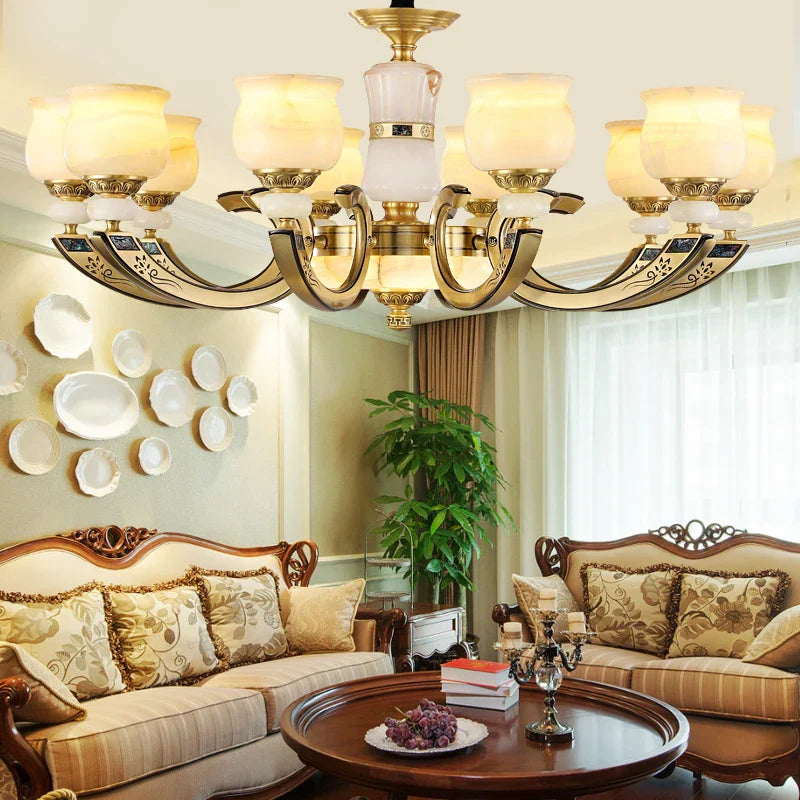 Copper Jade Pendant Lamp: Modern Chinese Style Dining Room Decor for Villas