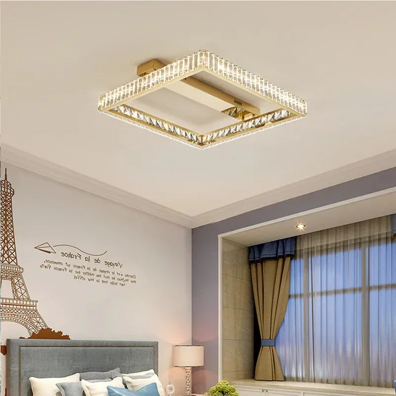 Crystal LED Ceiling Chandelier: Smart Dimmable Bedroom Lighting Fixture