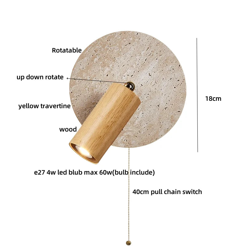 Wabi Sabi LED Wall Sconce, Pull Chain, Rotate Wood Mirror Light