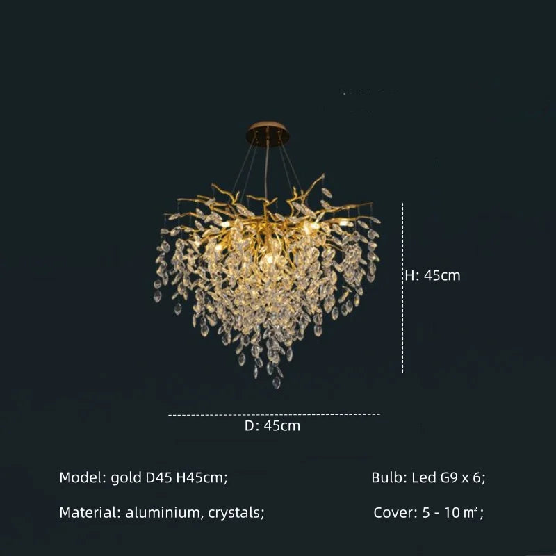 Afralia™ Crystal G9 Chandelier: Luxury Living Room Branch Pendant Lights, Modern LED Luminarias