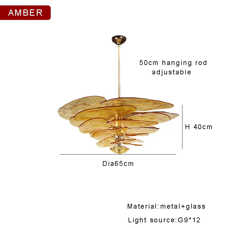 Amber Glass Ceiling Chandelier for Elegant Living Room Decor.