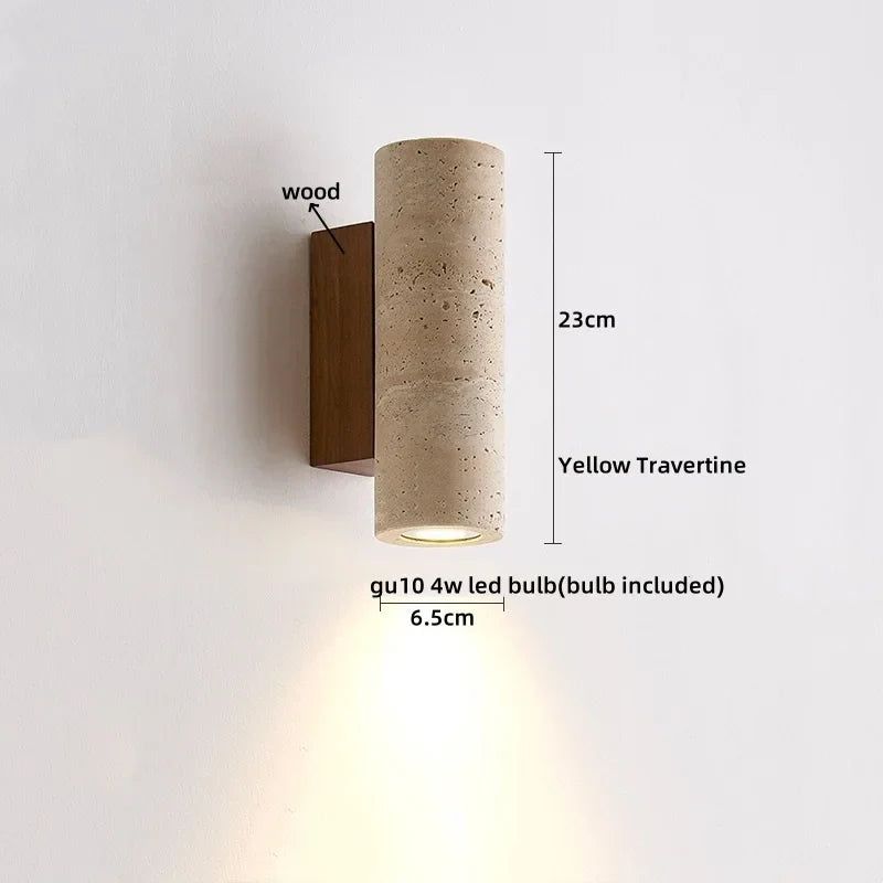 Yellow Travertine LED Wall Lamp Round Bedside Light Fixtures
