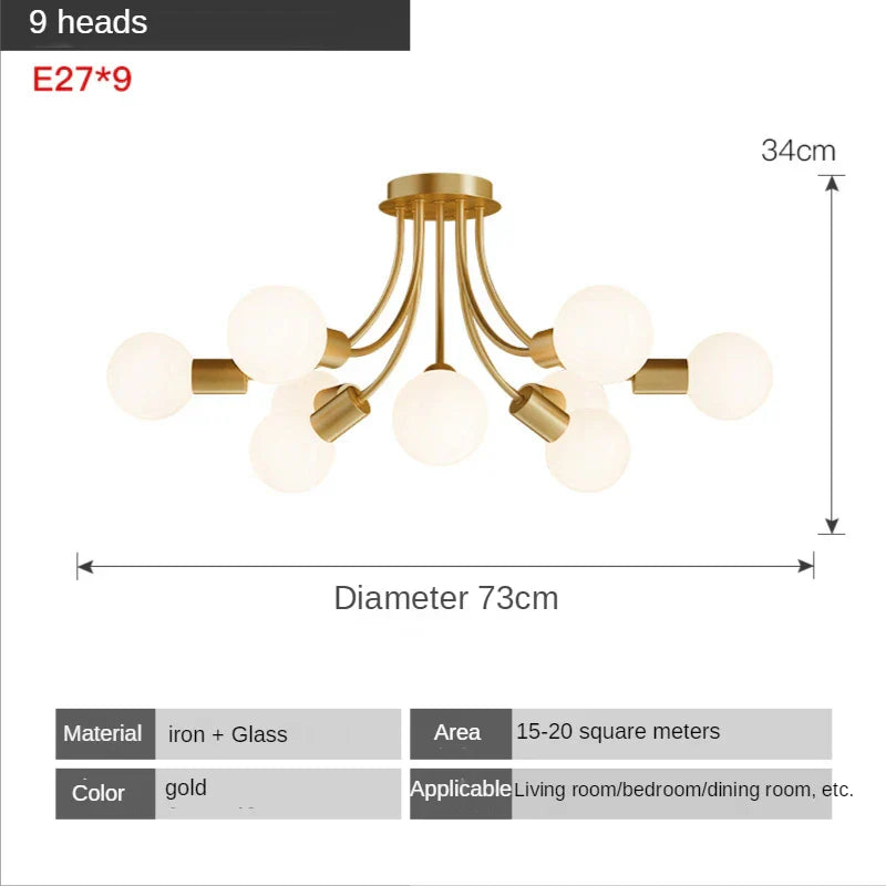 Postmodern Glass Ball Ceiling Lamp Luxury Nordic Interior Dining Room Lighting