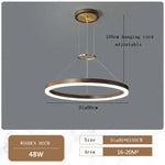 Wood Grain Chandelier: Minimalist Round LED Hanging Light Fixture for Home Decor