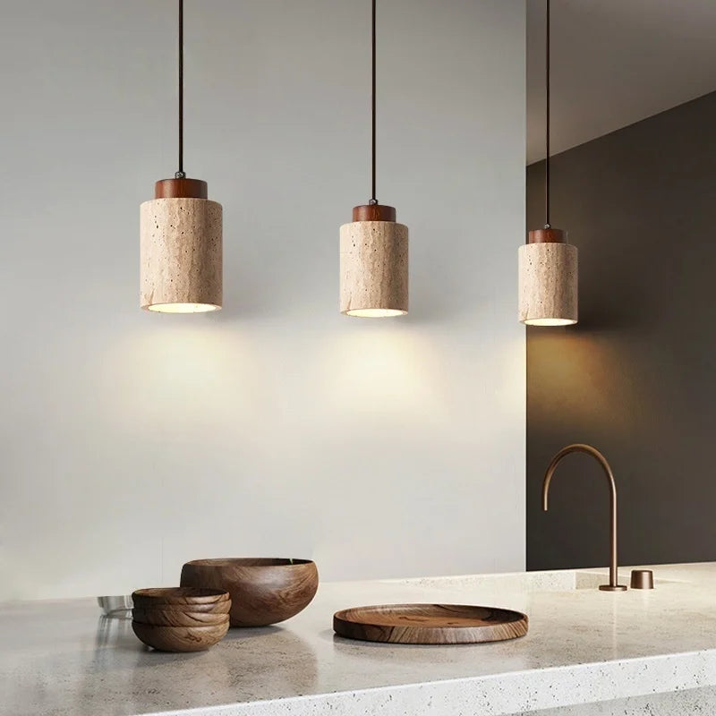 Yellow Travertine LED Pendant Lamps for Living Room Bedside Kitchen Decor