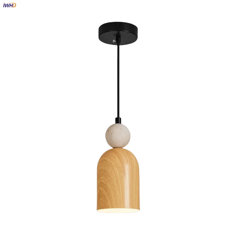 Yellow Iron LED Pendant Lamp Yellow Travertine Stone Ball in Wabi Sabi Style
