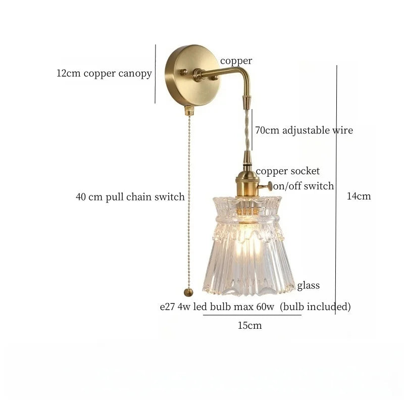 Brass Glass LED Wall Sconce Light for Living Room, Bedroom, Bathroom