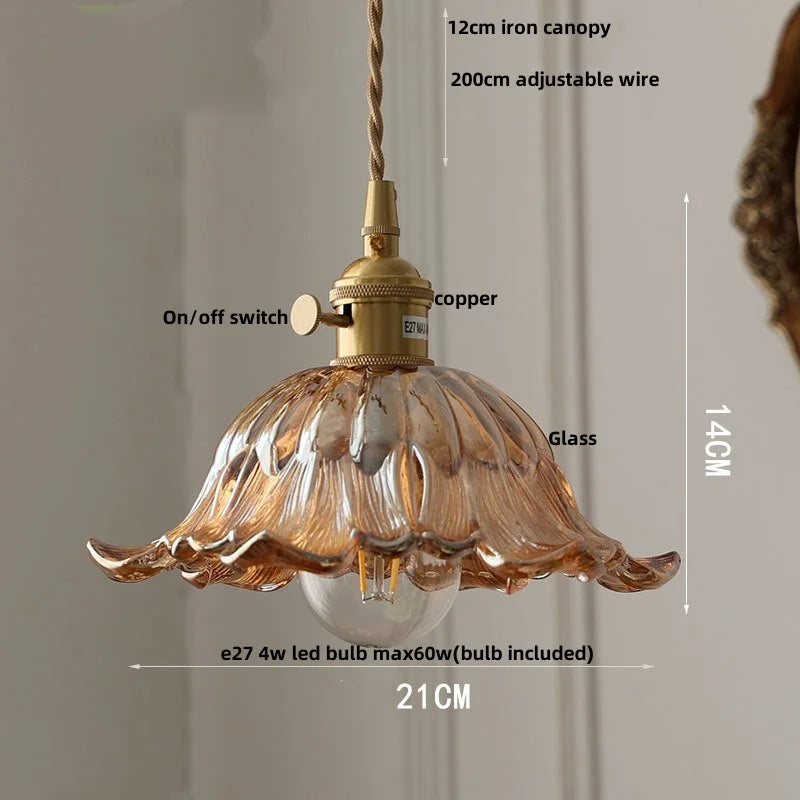 Afralia™ Pink Flower Glass LED Pendant Light Fixture - Modern Nordic Hanging Lamp