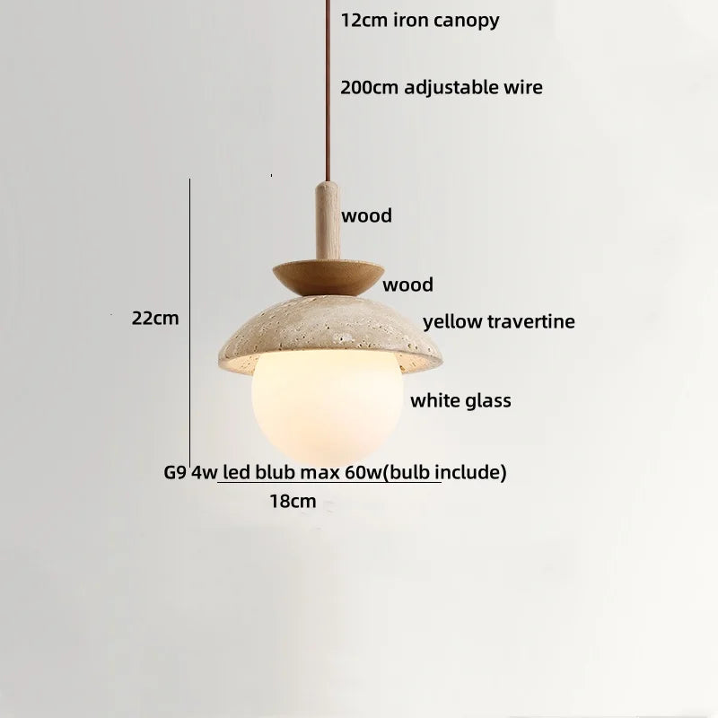 Yellow Travertine Stone LED Pendant Lamp - Nordic Modern Design