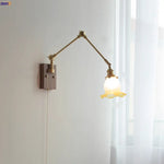 Yellow Glass LED Wall Sconce Walnut Wood Bedside Lamp