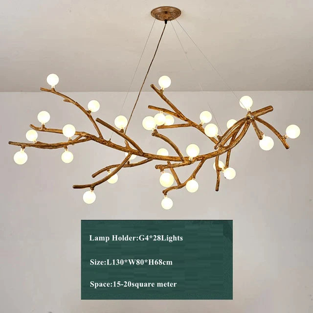 Retro LED Chandelier Living Room Study Bedroom Art Brown Pendant Light