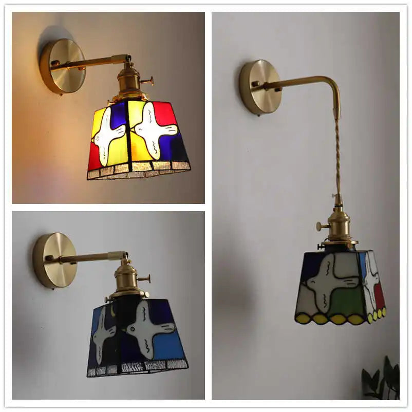 Tiffany Style Glass Wall Light Fixture - Colorful LED Switch Up Down Rotate