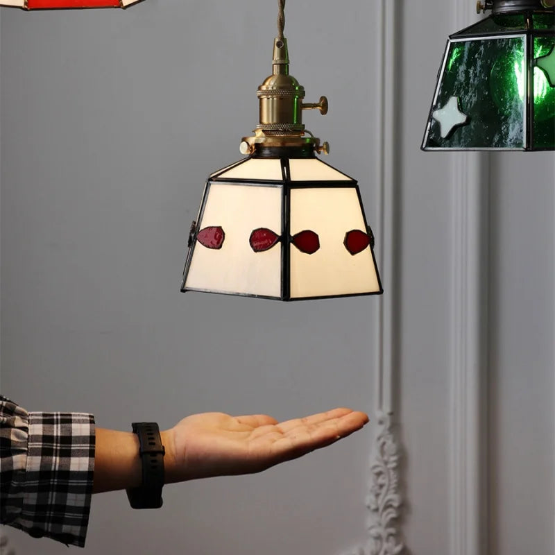 Afralia™ Red Tiffany Glass Knob Switch Pendant Lamp - Nordic Handcrafted LED Hanging Light