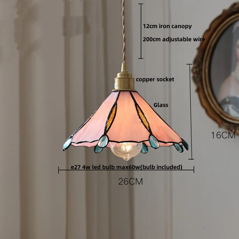 Butterfly Glass Flower LED Pendant Lamp – Tiffany Style Adjustable Hanging Lamp