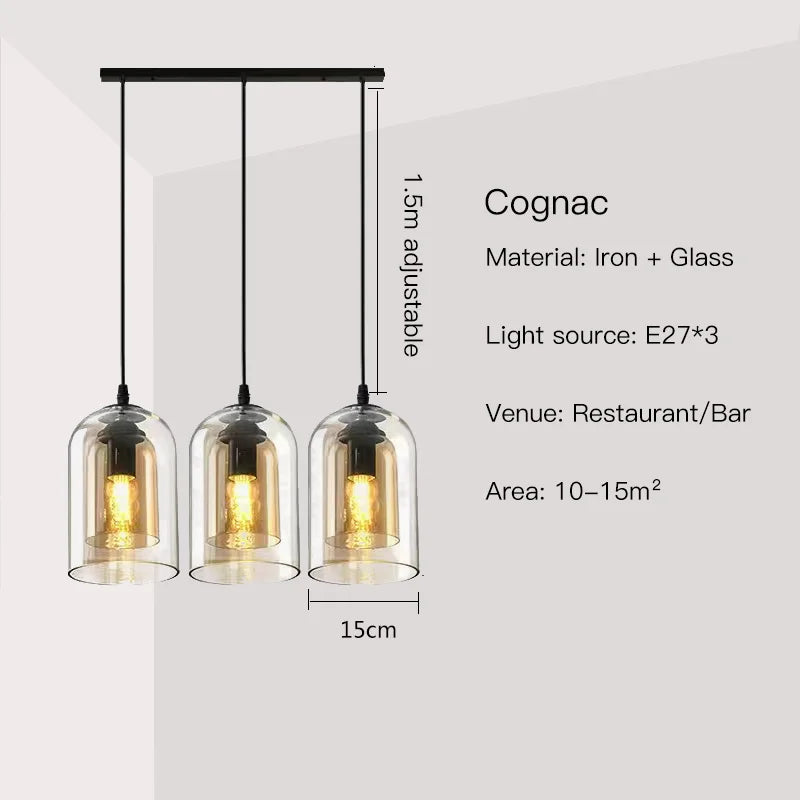 Smoke Grey Glass Chandelier for Living room Bedroom Kitchen Coffee Shop Light