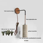 Wood LED Wall Lamp Yellow Travertine Pull Chain Switch Modern Nordic Style