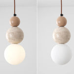 White Glass LED Wood Ball Pendant Light Fixture for Bedroom Living Room