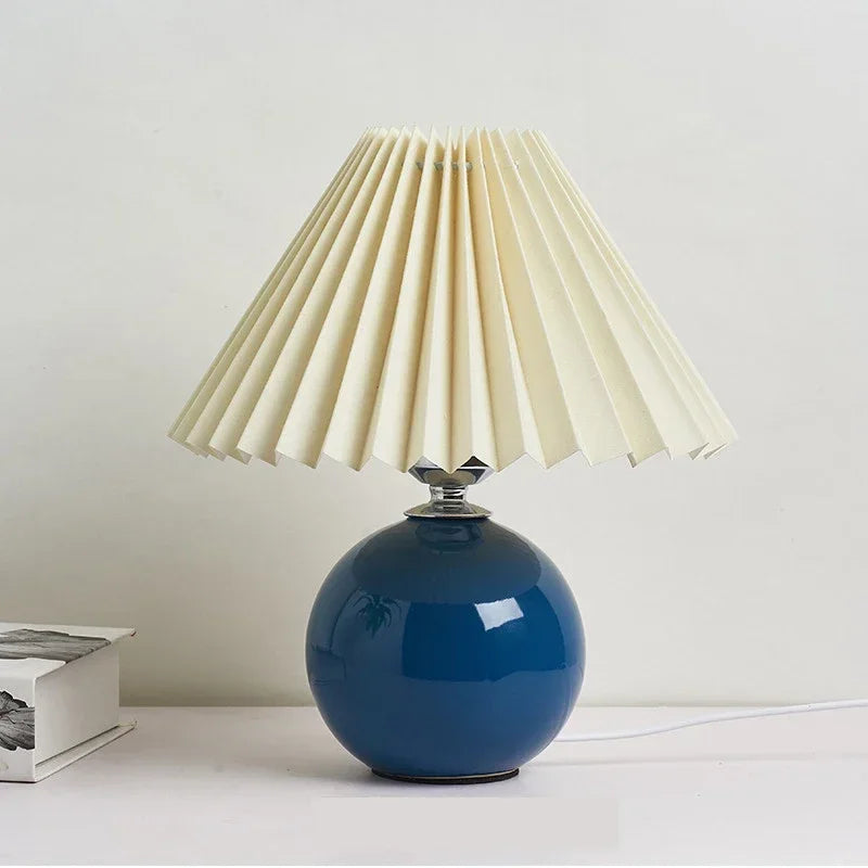 Nordic Ceramics Table Lamp - Modern Desk Light with Pleated Lampshade for Cozy Home Lighting