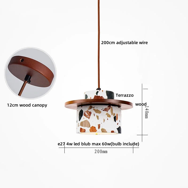 Afralia™ White Terrazzo Stone Copper LED Pendant Light Fixture - Wabi Sabi Design