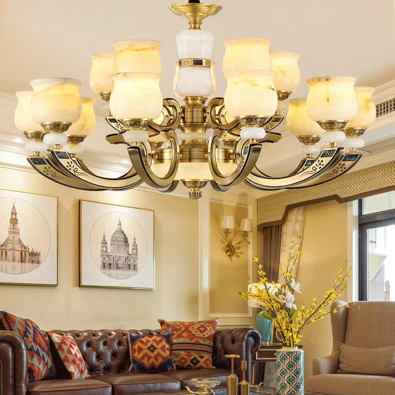 Copper Jade Pendant Lamp: Modern Chinese Style Dining Room Decor for Villas