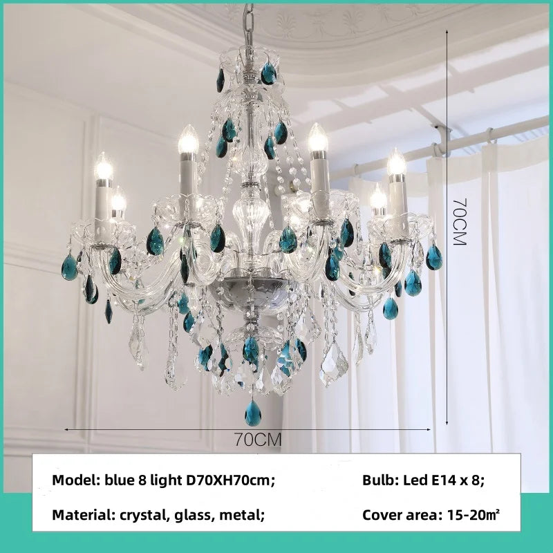 Blue Crystal Chandelier: Luxury E14 Pendant Lights for Living Room and Bedroom