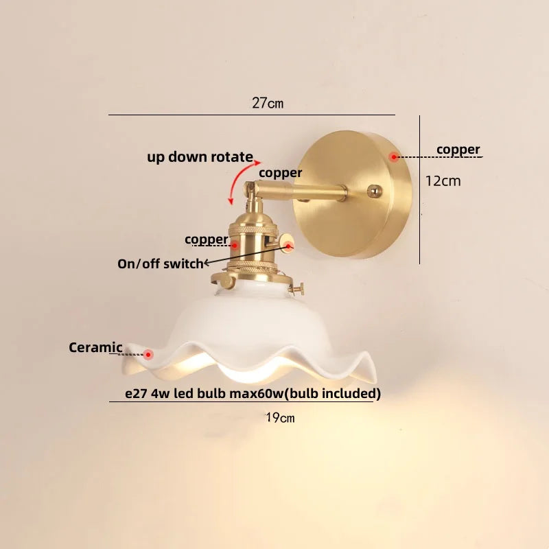 Ceramic Wood LED Wall Sconce, Modern Adjustable Nordic Lamparas De Pared for Bedroom