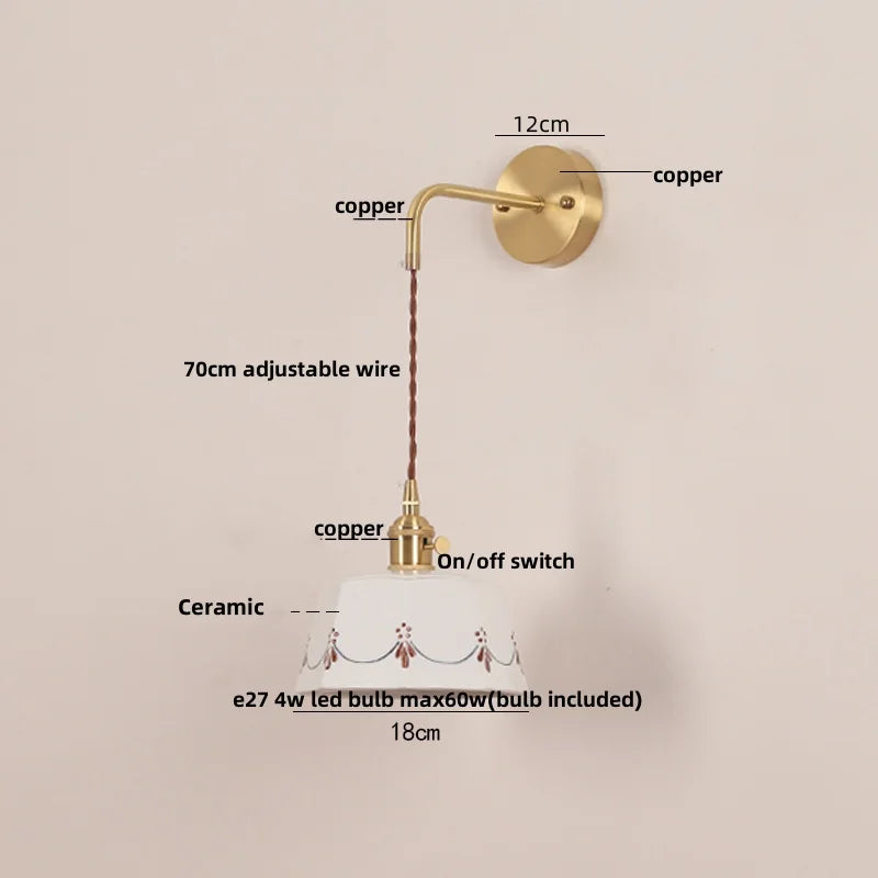 LED Ceramic Wall Lamp - Pull Chain Switch, Rotating Up Down Light