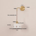 LED Ceramic Wall Lamp - Pull Chain Switch, Rotating Up Down Light