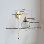 Green Class Ball LED Wall Light Fixture, Copper Socket, Pull Chain Switch