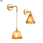 Afralia™ Japanese Amber Glass LED Wall Lamp Copper Vintage Design