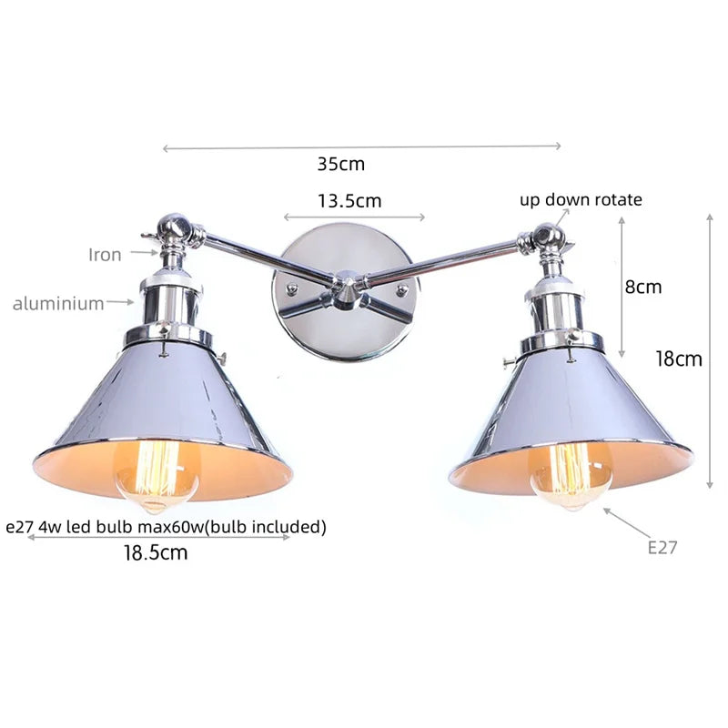 Afralia™ Industrial Vintage LED Wall Light Iron Gold 2 Heads Simple Lamparas De Pared.