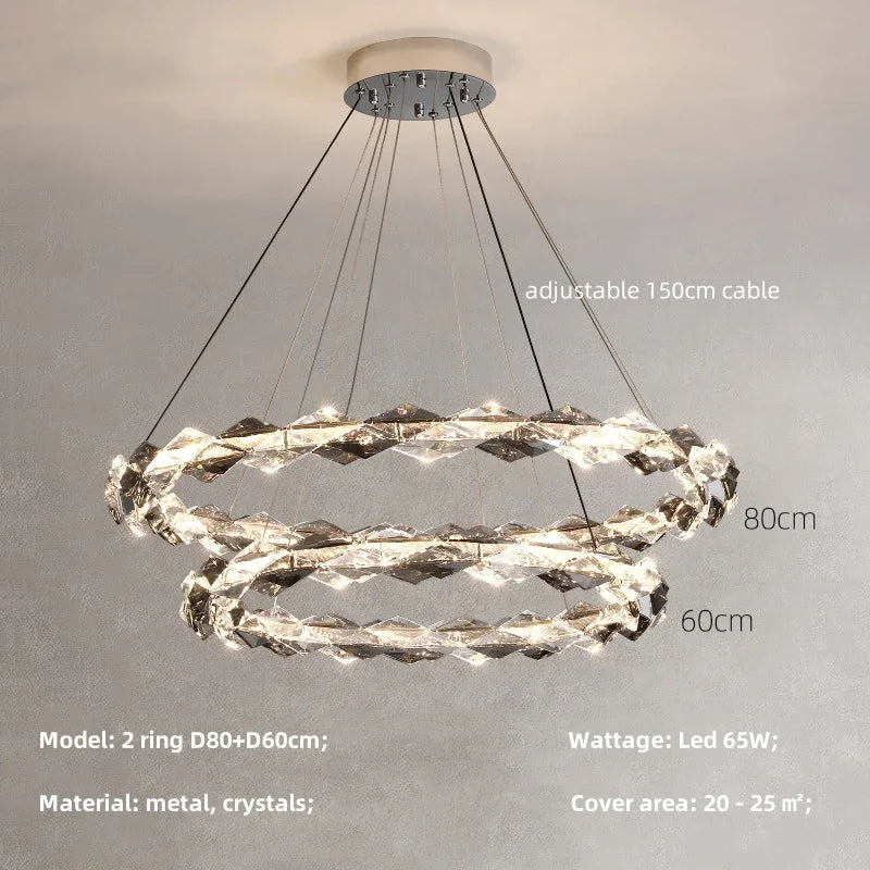 Crystal Chandelier Pendant Light - Dimmable Modern Luxury LED Chrome Luminaria
