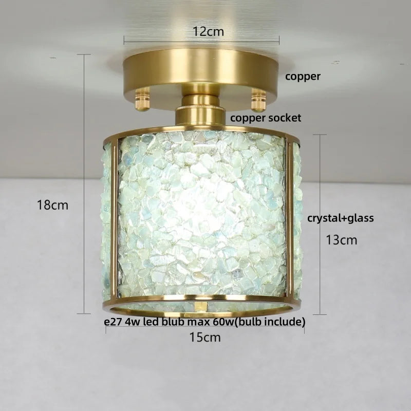 Copper Canopy LED Ceiling Light Glass Crystal Nordic Modern Decor for Home