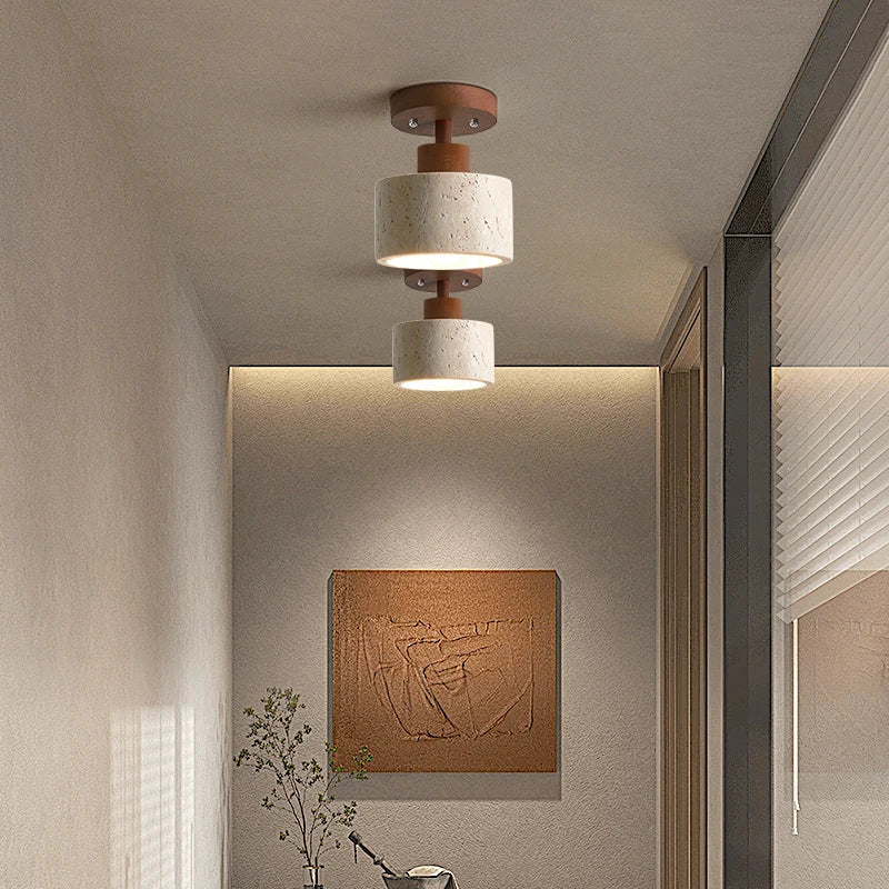 Yellow Travertine Stone LED Ceiling Light for Modern Nordic Ambiance