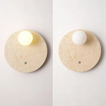 White Glass LED Wall Lights Yellow Travertine Stone Modern Disc Switch Bedside Lamp