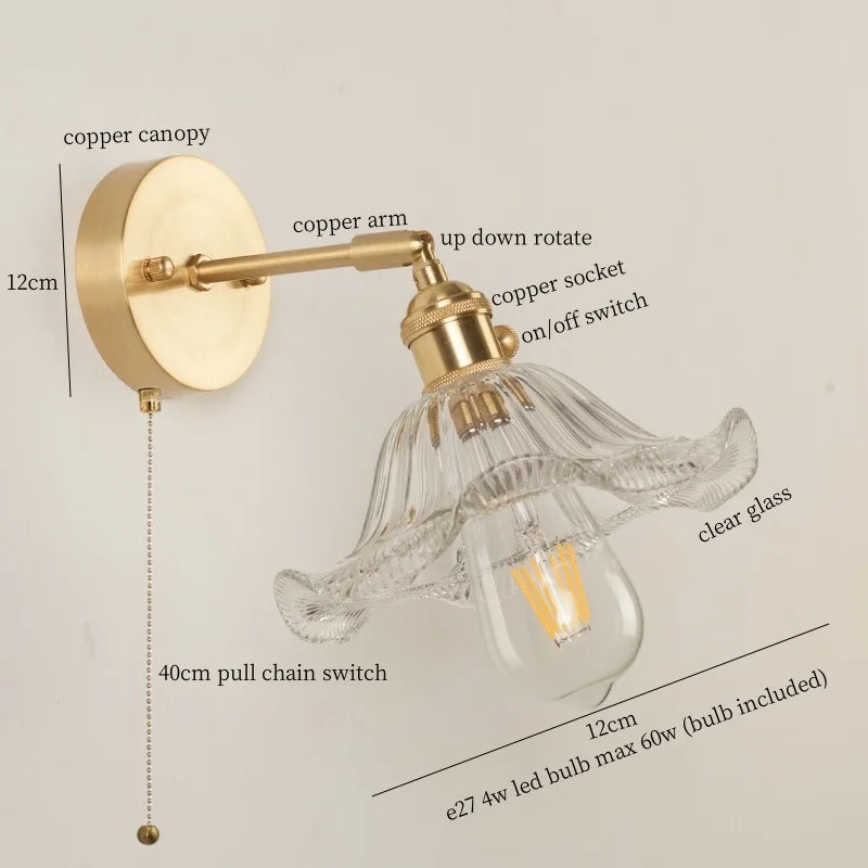 Nordic Glass LED Wall Lamps Copper Arm Wandlamp