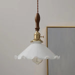 Afralia White Glass LED Pendant Lights with Walnut Wood Details