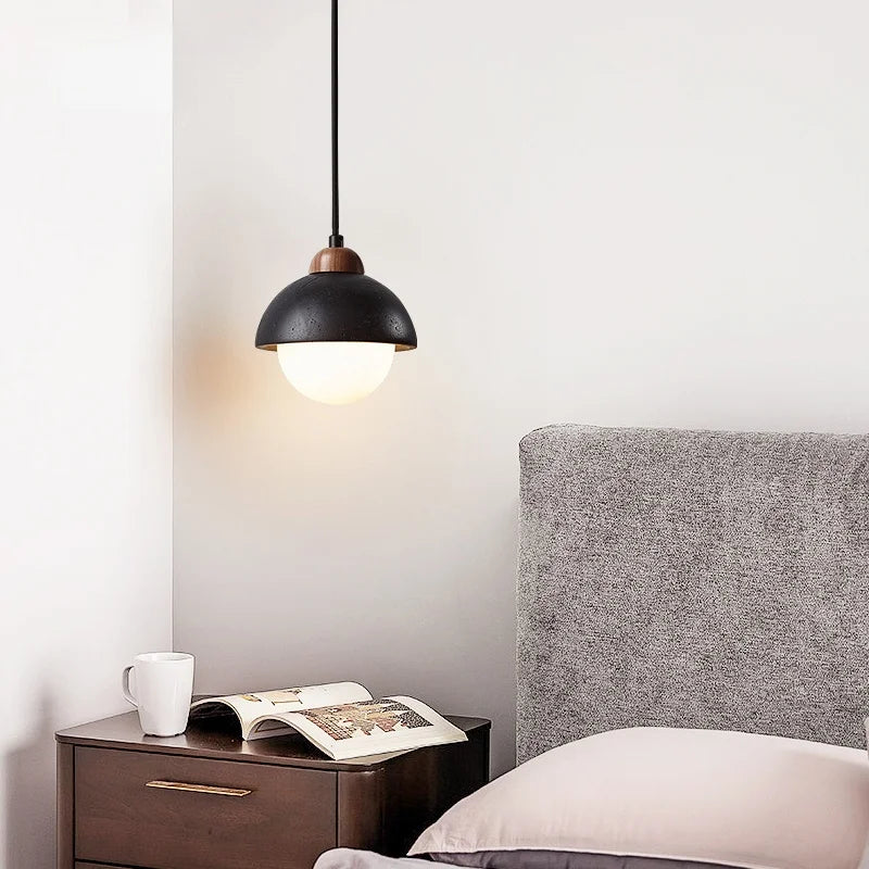 Glass Ball LED Pendant Lights Black Travertine Wabi Sabi Hanging Lamp