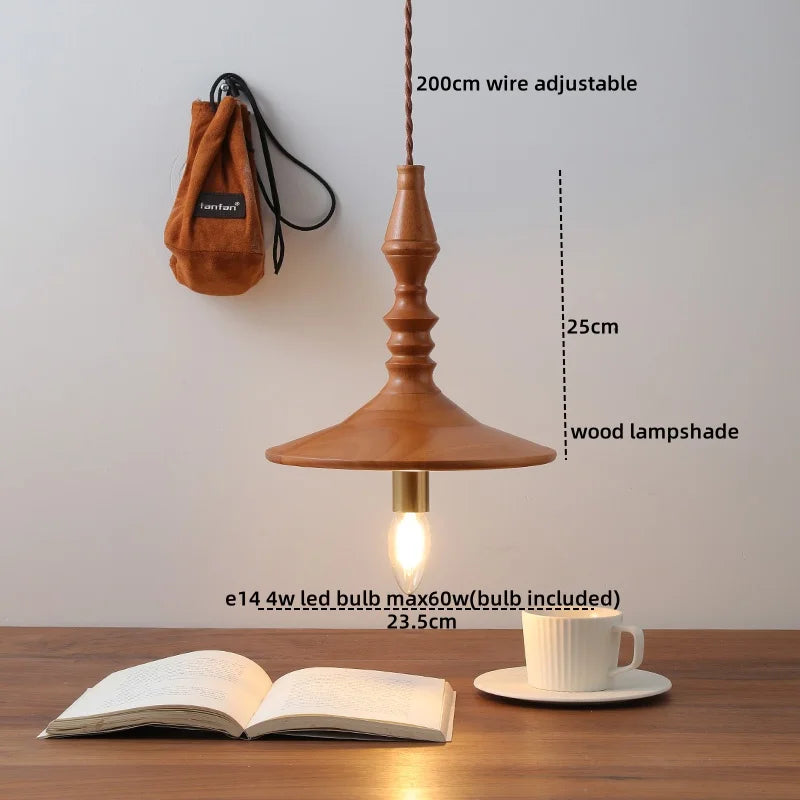 Wood LED Pendant Lamp Japanese Hanging Light Chandelier for Indoor Living Room