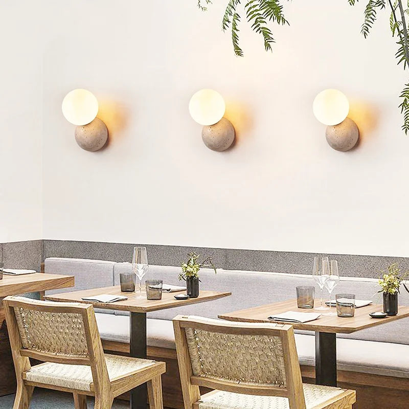 Afralia Yellow Travertine LED Wall Sconce with Nordic Modern Glass Design